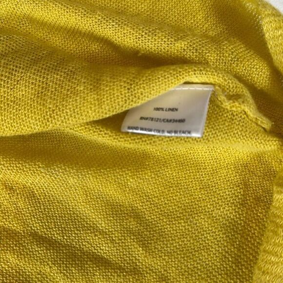 Eileen Fisher yellow linen three quarter sleeve blouse top large scoop neck mini - Picture 6 of 9